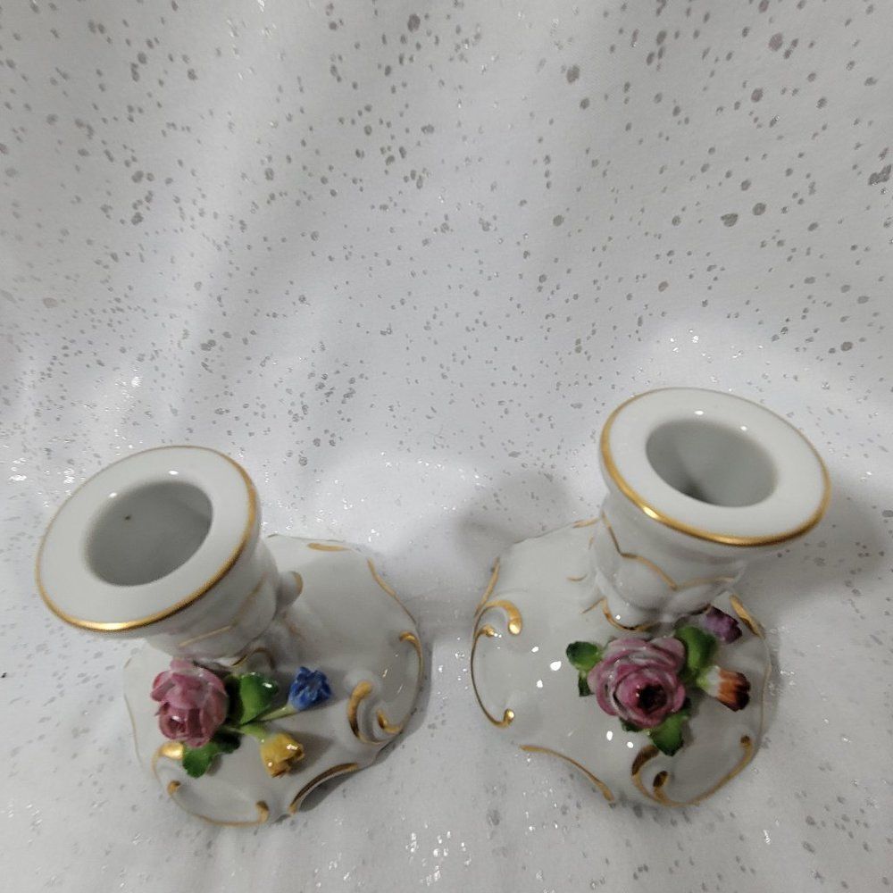 Vintage Ceramic Candlestick Handpainted Set of 2 - Picture 4 of 4